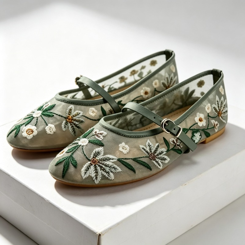 Women'S Ethnic Fashion Brands - Mesh Embroidered Leisure Ballet Flats Women