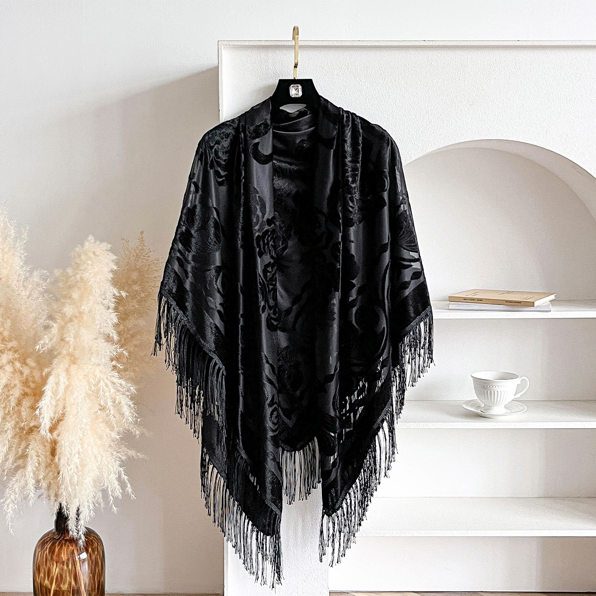 Retro Velvet Tassel Scarf Flor - Winter Ethnic Fashion For Women review and price
